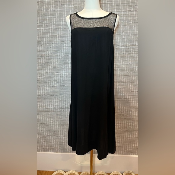 Eileen Fisher Dresses & Skirts - Eileen Fisher Silk Georgette Sleeveless Crepe Dress with Mesh Neckline Sz Lrg